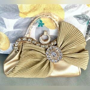 Gold Bow Evening Clutch Bag with Crystals